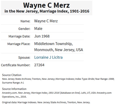 Wayne C. Merz Marriage Record