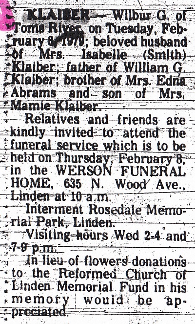 Wilbur G. Klaiber Obituary 1