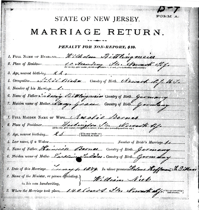 William H. Bittlingmeier and Rosalee Bernes Marriage certificate