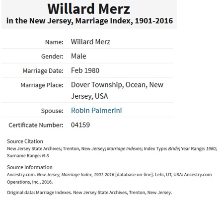 Willard H. Merz Jr. Marriage Record