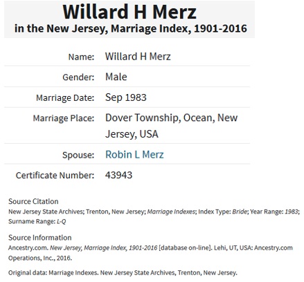 Willard H. Merz Jr. Marriage Record