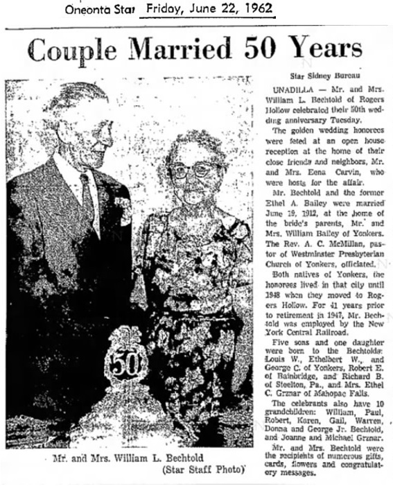 50th wedding anniversary William L. Bechtold and Ethel Bailey