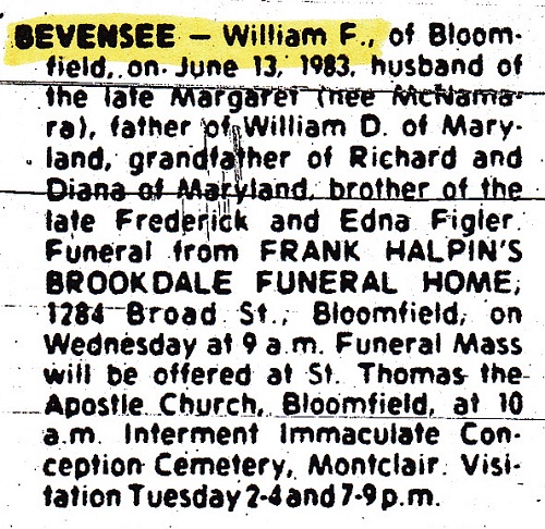 William F. Bevensee Obituary 1