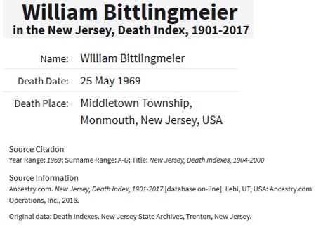 William Anthony Bittlibngmeier Death Index