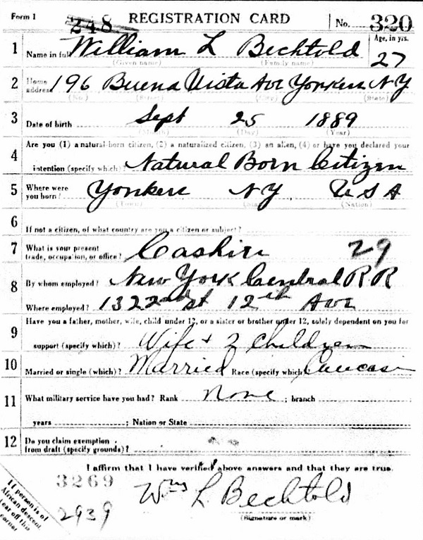 William L. Bechtold's World War I Draft Registration Card Part 1