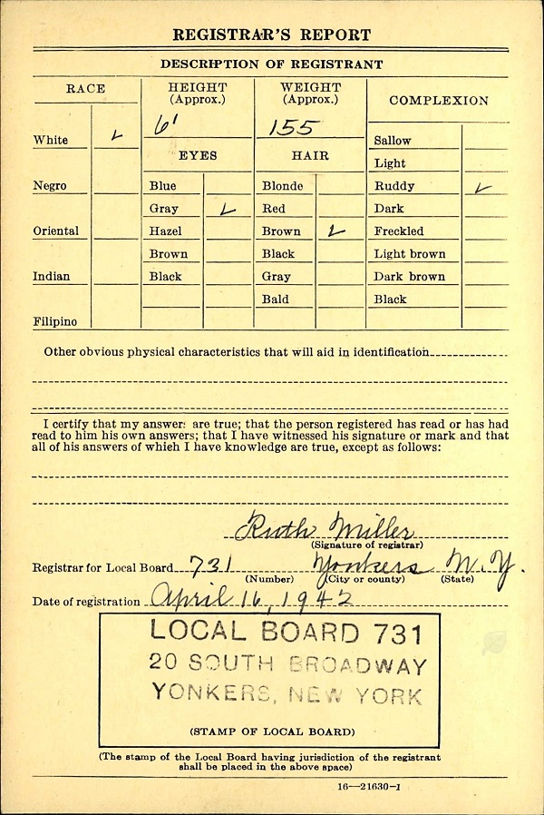 William L. Bechtold's World War II Draft Registration Card Part 2
