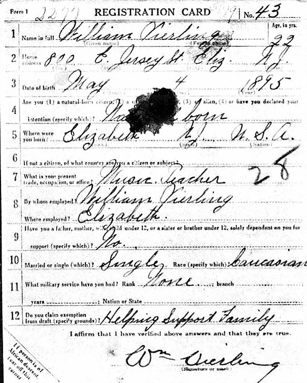 William Vierling's World War I Draft Registration Card Part 1