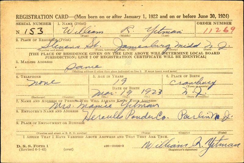 William R. Yetman's World War II Military Record