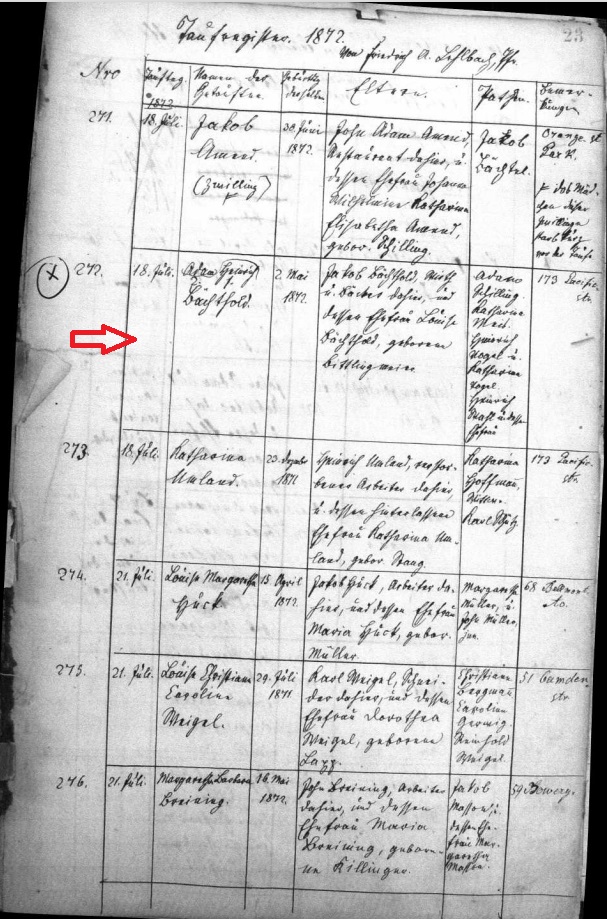 Adam (Edward) Bechtold Birth Record