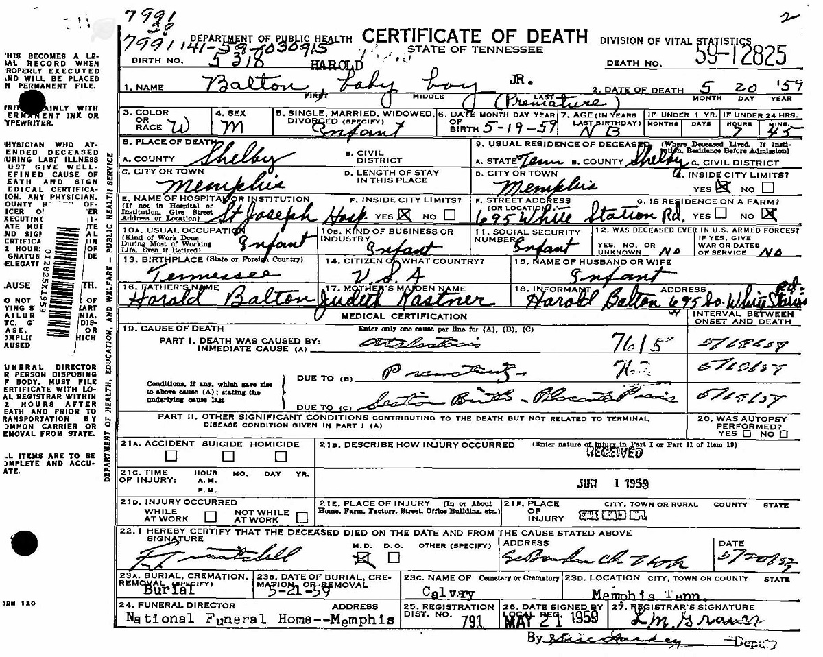 Baby Boy Balton Death Certificate