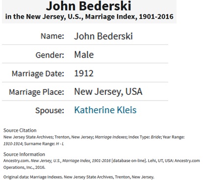 Johann Bederski and Katharina Kleis Marriage