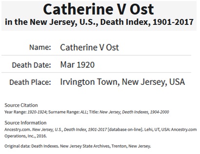 Catherine V. Ost Death Index