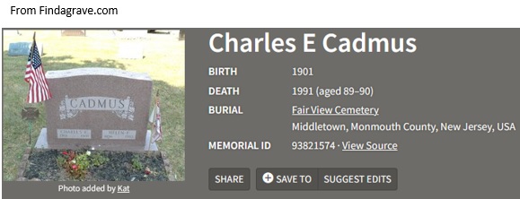 Charles E. Cadmus Cemetery Record