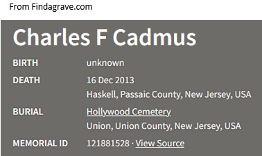 Charles F. Cadmus Cemetery Record