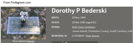 Dorothy Puth Bederski Cemetery Record