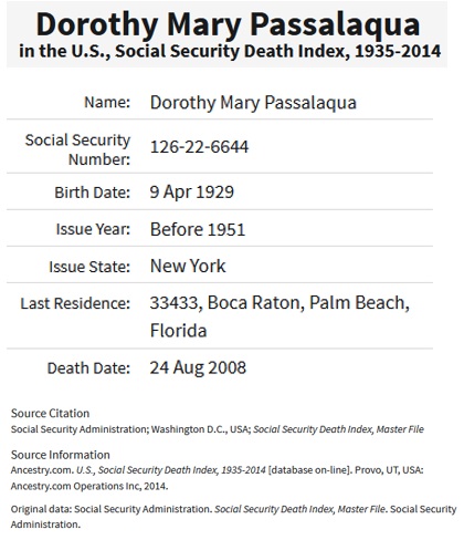 Dorothy Mary McEnroe Passalaqua SSDI