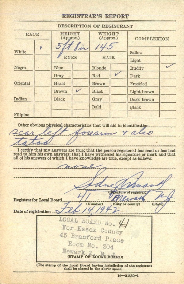 Edward Zinckgraf World War II Draft Registration