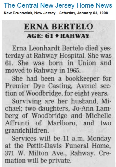 Erna T. Leonhardt Bertelo Obituary