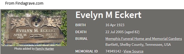 Evelyn Bederski Eckert Cemetery Record