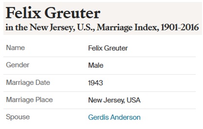 Felix J. Greuter and Gerdis Anderson Marriage Index