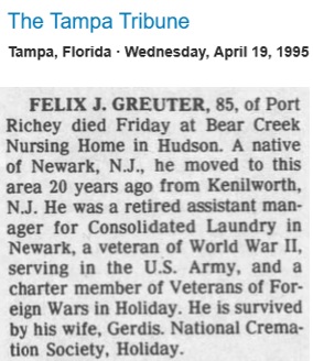Felix J. Greuter Obituary