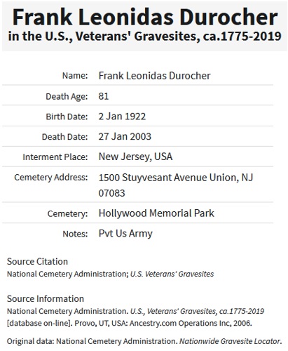 Frank Durocher WW2 Draft Registration