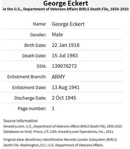 George Eckert Military Service Record