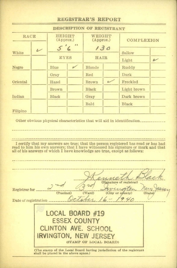 George Eckert World War II Draft Registration