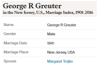 George Greuter and Margaret Trojko Marriage Record