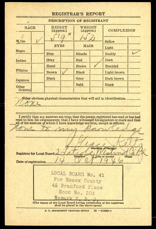 George Joseph Grimm World War II Draft Registration