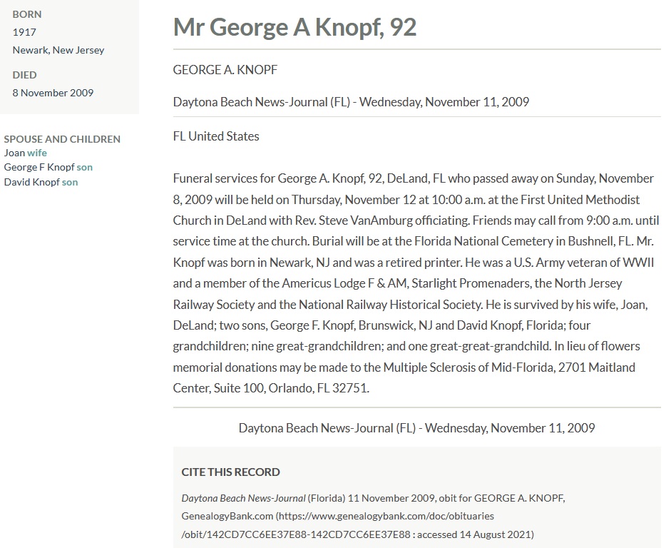 George A. Knopf Obituary