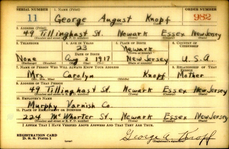 George A. Knopf WW2 Draft Registration