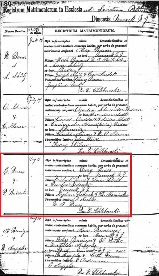 Georg Rears and Rosalia Bederski Marriage Record