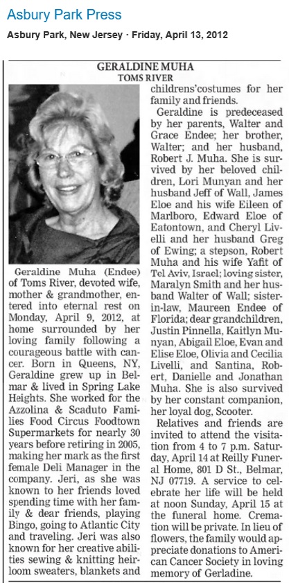 Geraldine Endee Muha Obituary