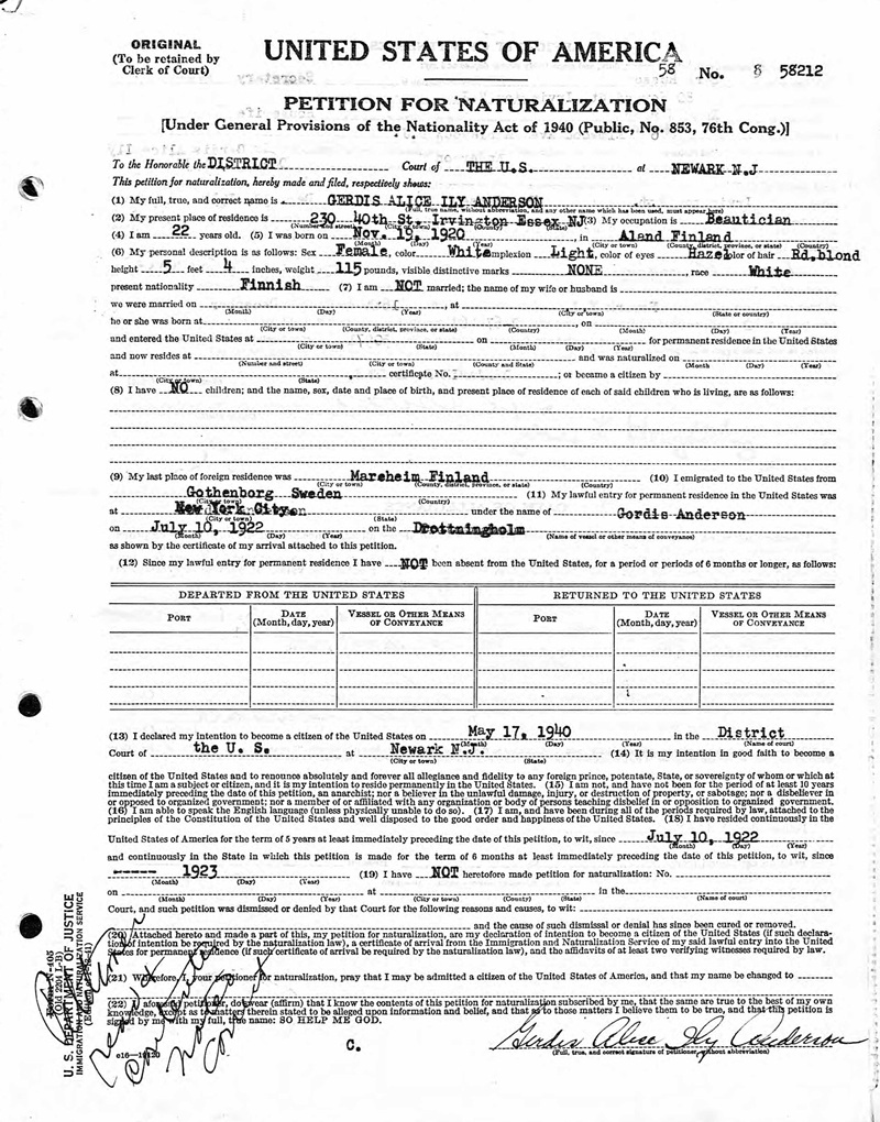 Gerdis Anderson Naturalization