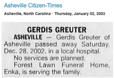 Gerdis Greuter Obituary