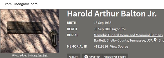 Harold Arthur Balton Death Record