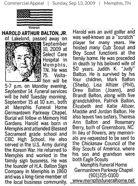 Harold Arthur Balton Obituary