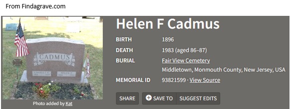 Helen Doyle Cadmus Cemetery Record