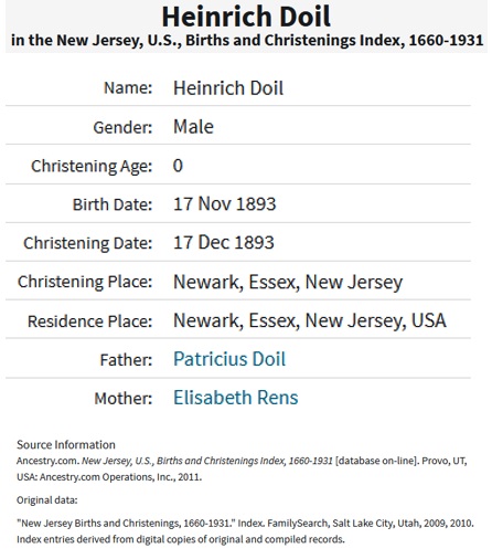 Henry C. Doyle Birth Index