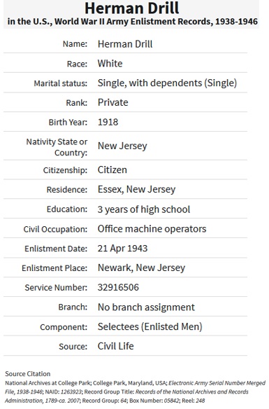 Herman Drill Military Service Record