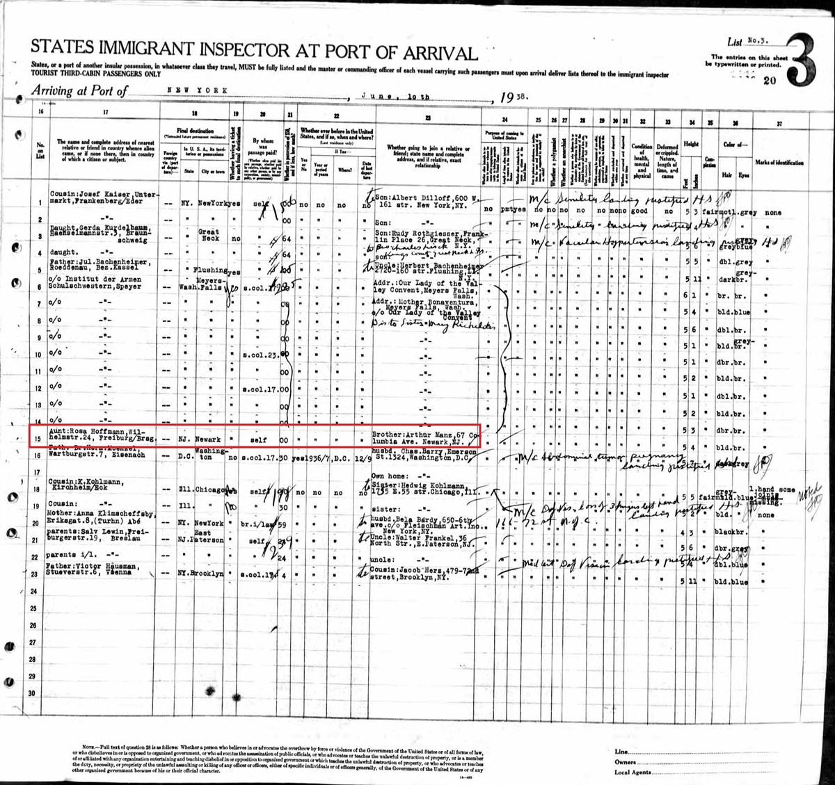 Hildegarde Manz Immigration and Naturalization Record