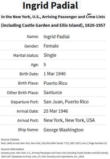 Ingrid T. Padial Immigration Record