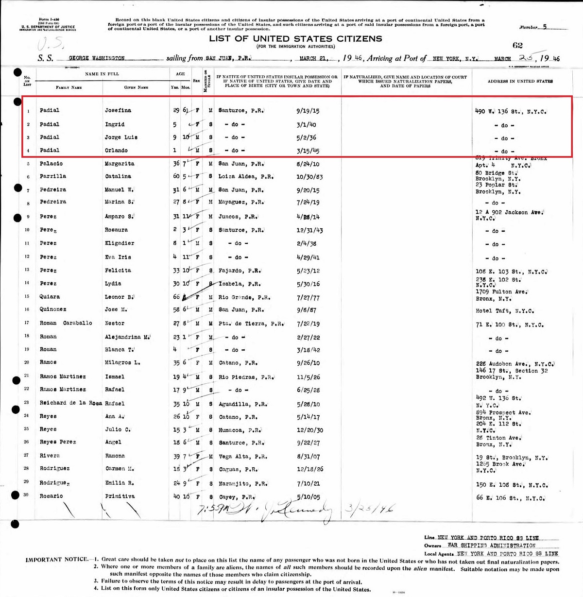 Ingrid T. Padial Immigration Record