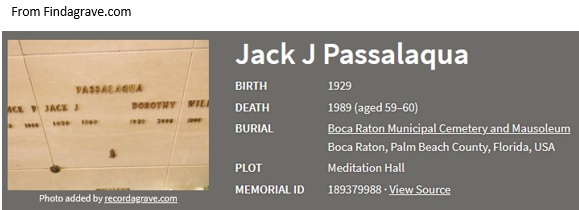 Jack J. Passalaqua Cemetery Record