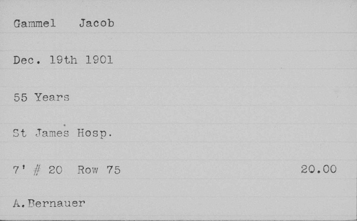 The Woodland Cemetery Index Card of Jacob Gammel