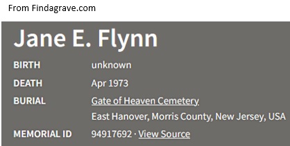 Jane E. Flynn Cemetery Record