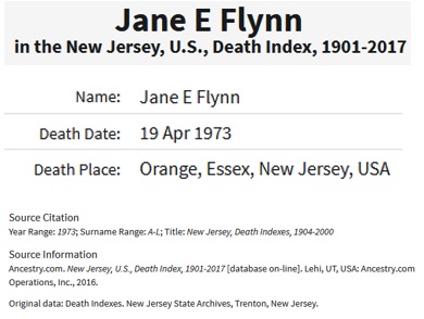 Jane E. Flynn Death Index