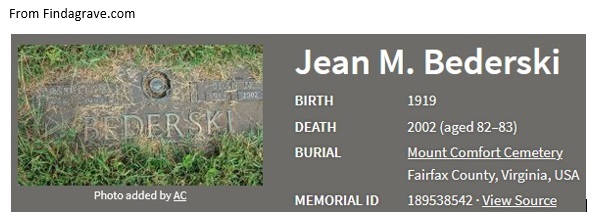 Jean MacDonald Bederski Death Index