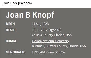 Joan Breyersdorfer Knopf Cemetery Record